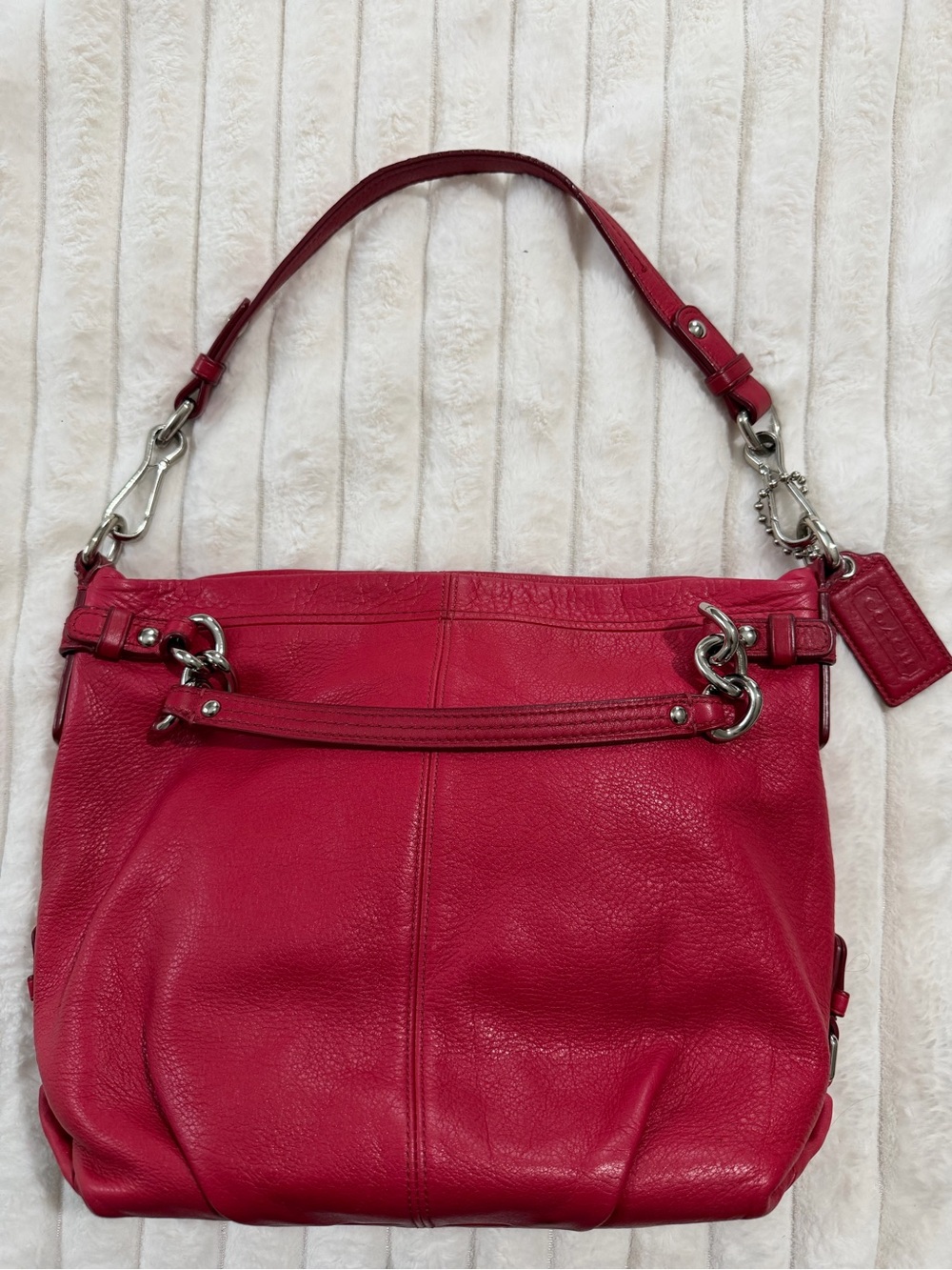 Coach Hot Red Leather Shoulder Bag with Silver Hardware